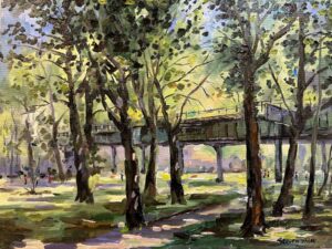 Elevated Subway Through Park / 穿过公园的高架地铁